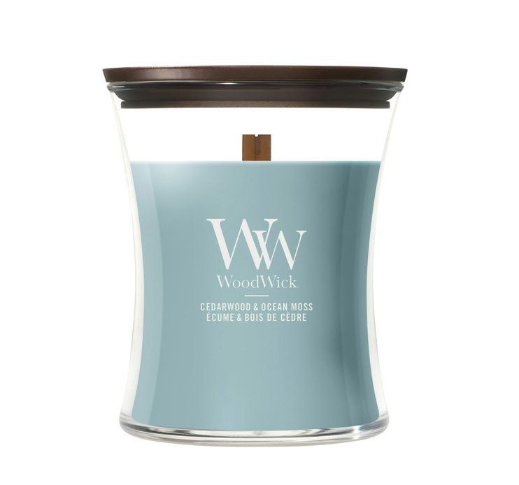 Ароматична свічка з нотами кедру та океанічним мохом Woodwick Medium Cedarwood & Ocean Moss 275 г