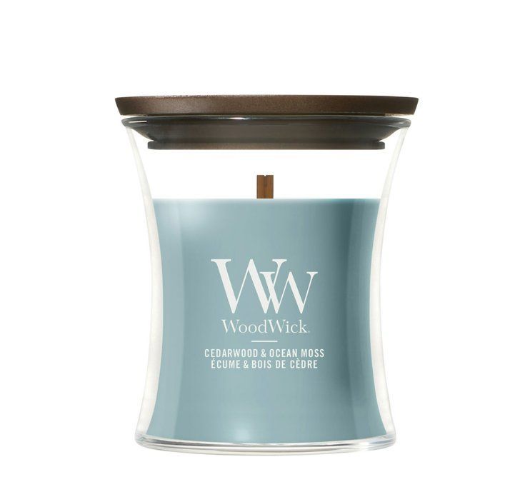 Ароматична свічка з нотами кедру та океанічним мохом Woodwick Mini Cedarwood & Ocean Moss 85 г